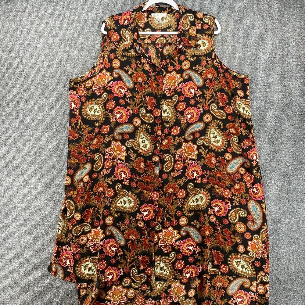 Spense Top‎ Womens 2X Brown Paisley Button Up Sheer Hippie Cottagecore Farm Barn